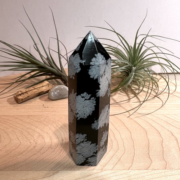 Snowflake obsidian crystal tower ~4” - Picture 2 of 9